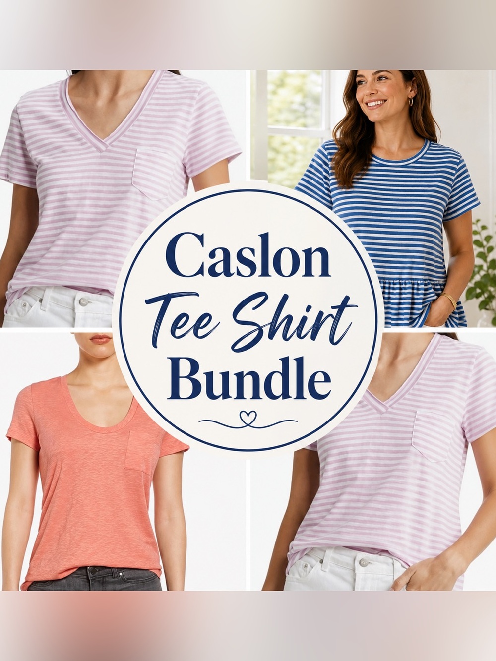 Caslon BUNDLE Four-Piece Tee Shirt Short Sleeve Blue Purple Peach NWT L-XL #2759